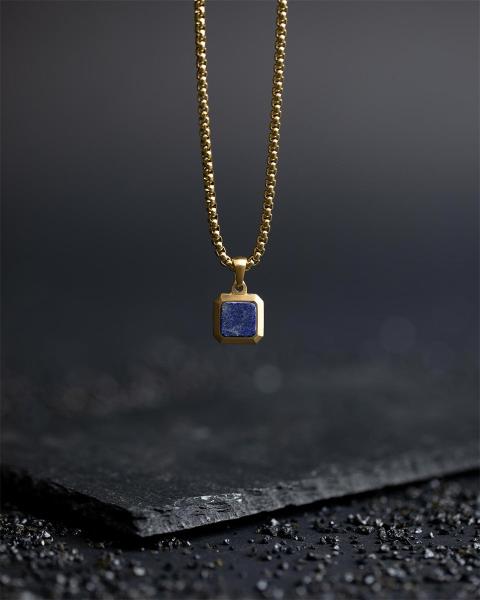 Halskette aus Titan/Stahl mit 18-karätigem Goldfinish und Lapislazuli-Stein - Meraki Gold Blue